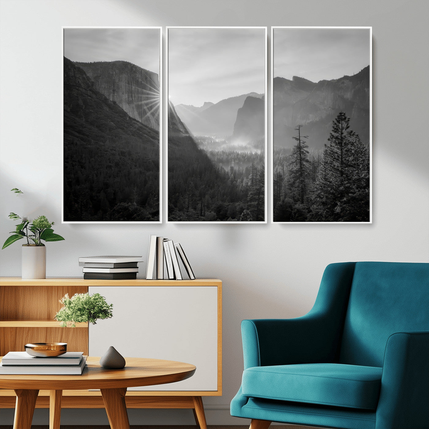 MGV-FC-48X32-3P - Yosemite Valley Wall Art Canvas Print, Framed El Capitan Sunrise Art Picture Print, Misty Mountain Perfect Modern Rustic Decor Artwork