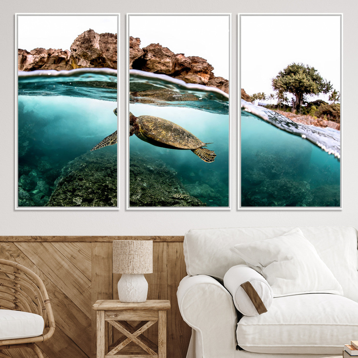 44200301-MGV-CV-36X24-Sea Turtle Wall Art Canvas Print, Framed Ocean Life Art Picture Print, Tropical Perfect Coastal Decor