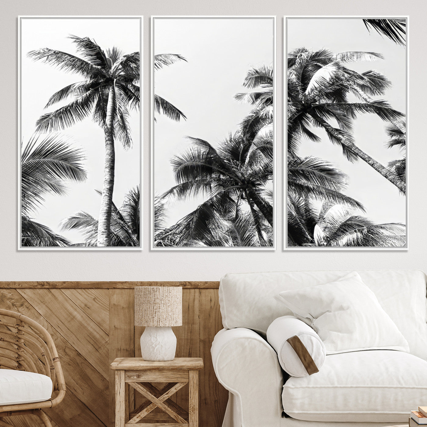 46641801-MGV-CV-40X27-Palm Wall Art Canvas Print, Framed Tropics Art Picture Print, Monochrome Perfect Minimalist Decor