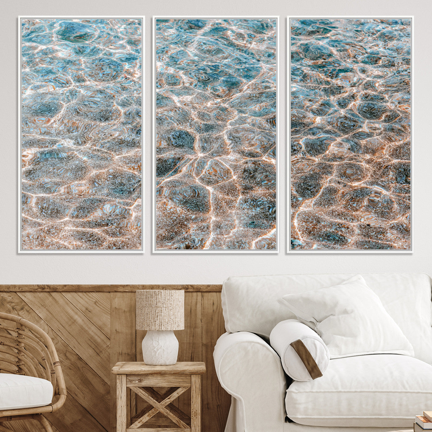26580287-MGV-CV-36X24-Clear Water Wall Art Canvas Print, Framed Sunlit Ripples Art Picture Print, Ocean Texture Perfect Modern Coastal Decor