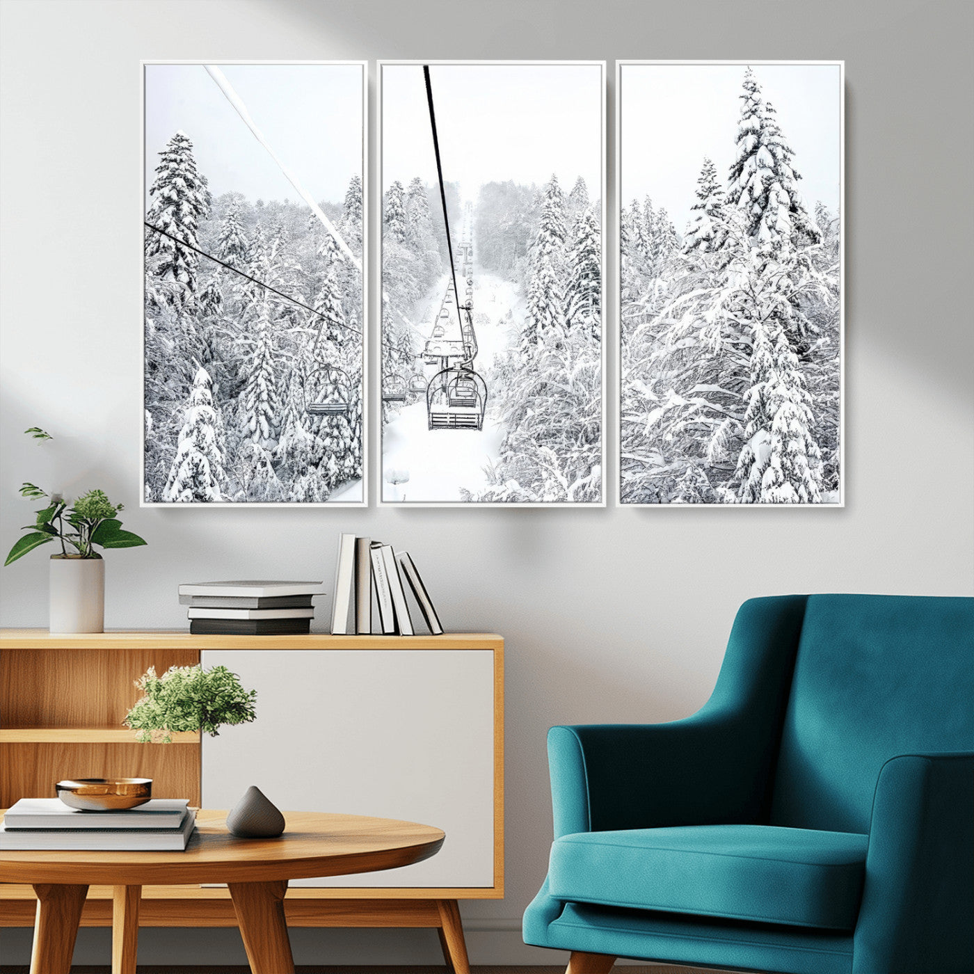 MGV-FC-48X32-3P - Winter Snow Ski Lift Wall Art Canvas Print Winter Trees Print