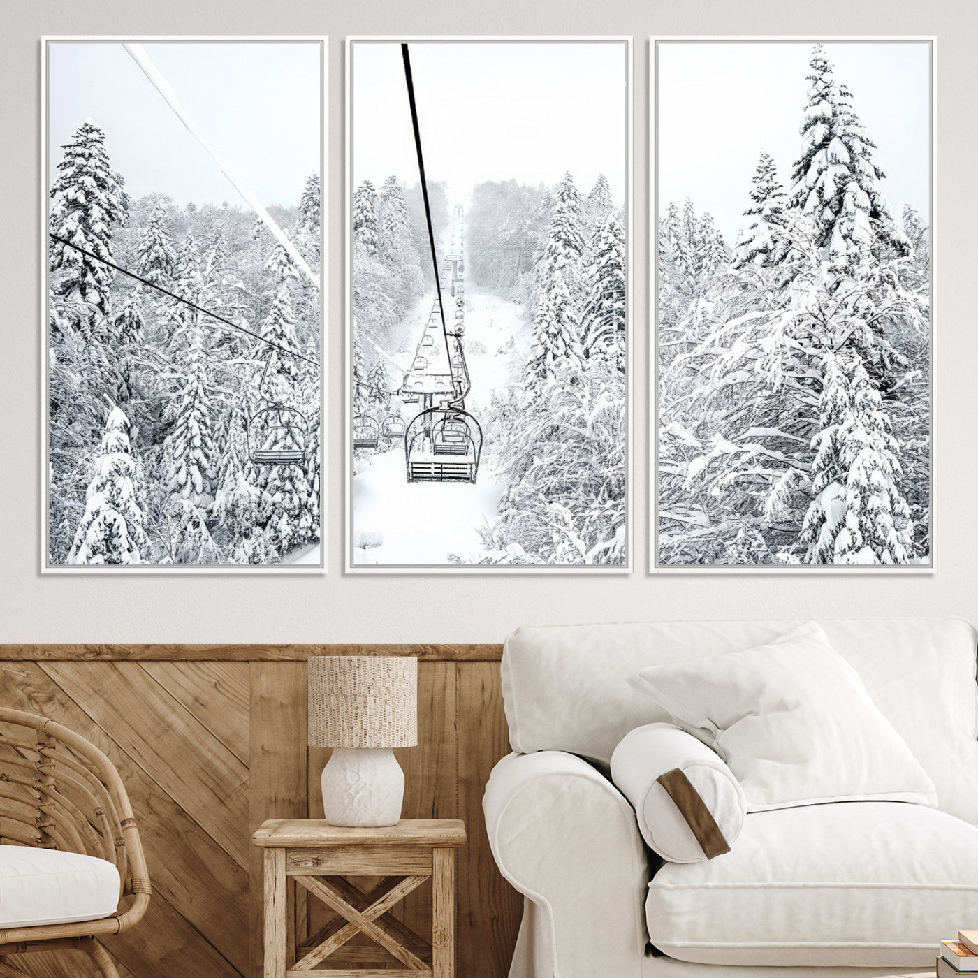 44705668-MGV-CV-36X24-Winter Forest Wall Art Canvas Print, Framed Snowy Forest Art Picture Print, Winter Ski Lift Perfect Scandinavian Minimalist 3/3 Decor