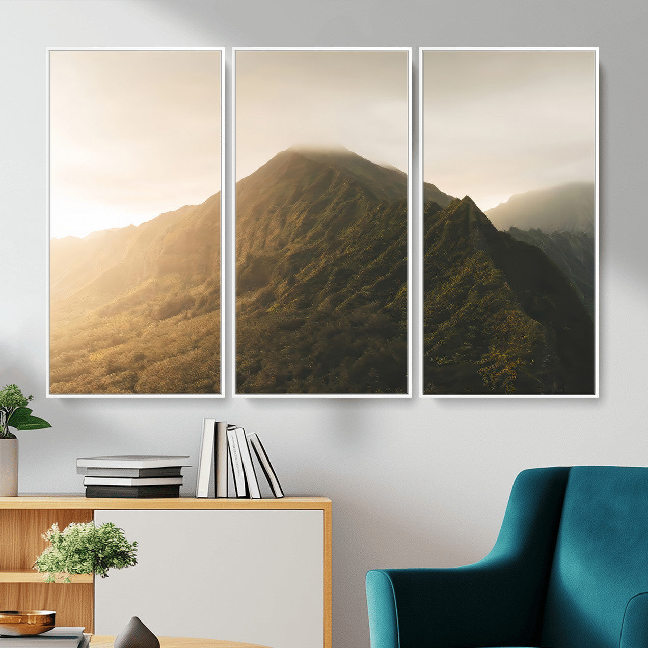 42338636-MGV-CV-36X24-Mountain Wall Art – Framed Sunset Landscape Canvas Artwork, Serene Nature Design, Rustic Decor for Home, Office