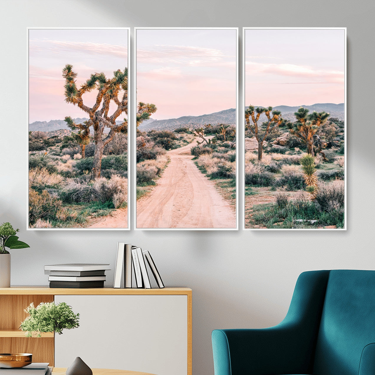 12540952-MGV-CV-36X24 - Desert Trail Wall Art – Canvas Print of Joshua Trees & Sunset Glow, Sandy Path Wilderness, Scenic Nature Escape Decor for Living Room, Office or Bedroom