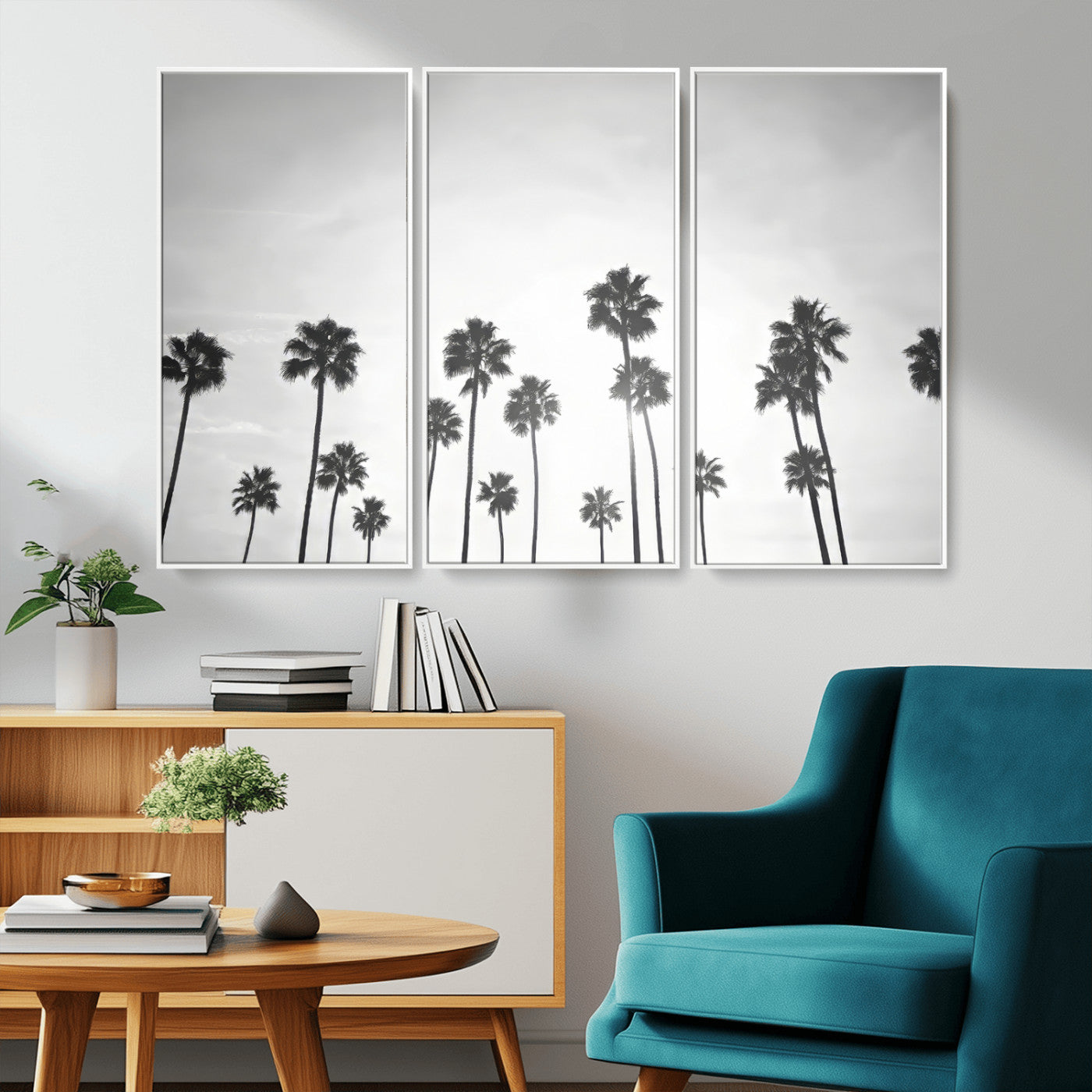 62298277-MGV-CV-36X24-Monochrome Palms Wall Art Canvas Print – Framed Minimalist Silhouetted Trees Artwork for Home, Office, Living Room