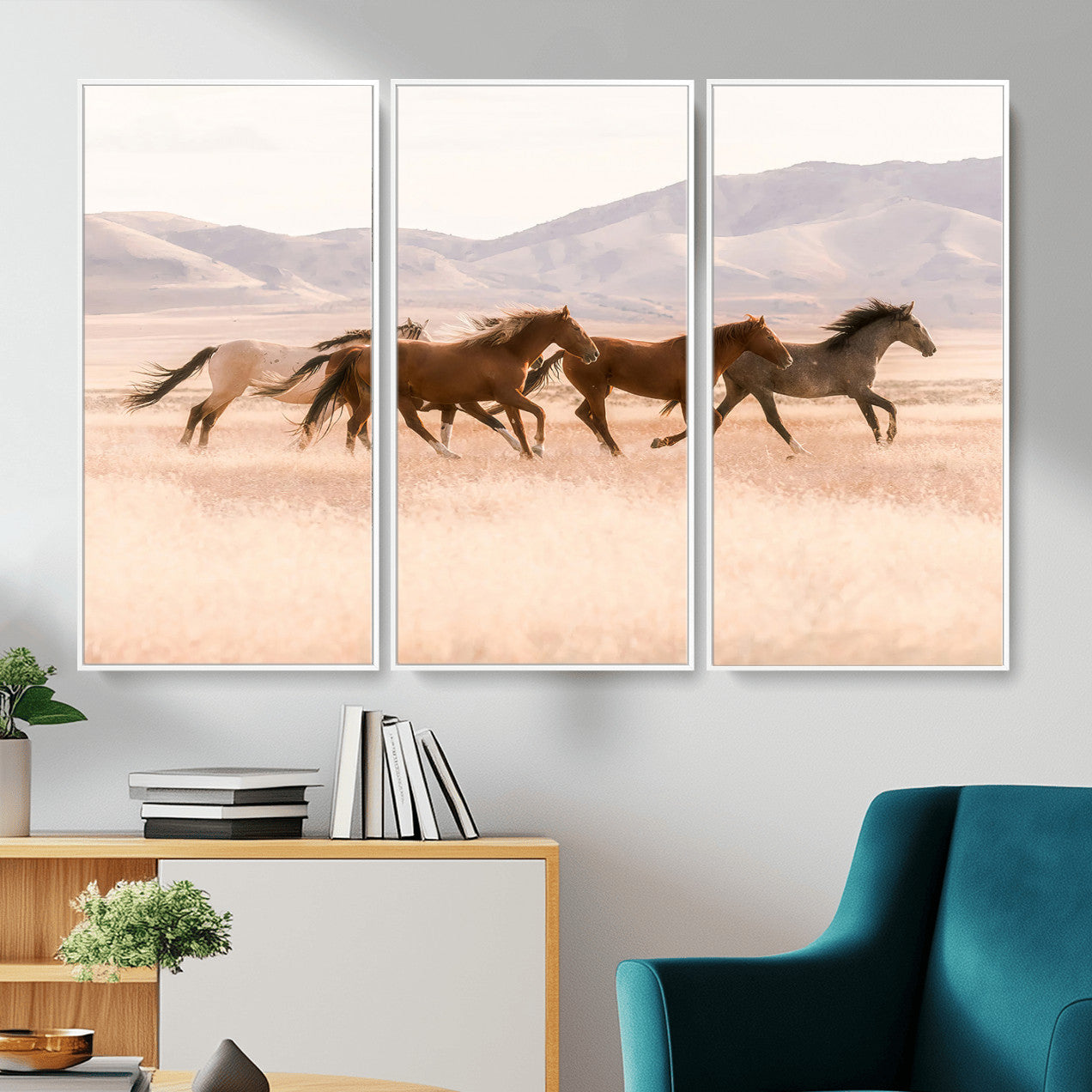 HORSESH-MGV-CV-36X24 - Wild Horses Wall Art – Running Freedom Canvas Print, Graceful Movement, Outdoor Landscape, Nature’s Power and Spirit, Home or Office Decor