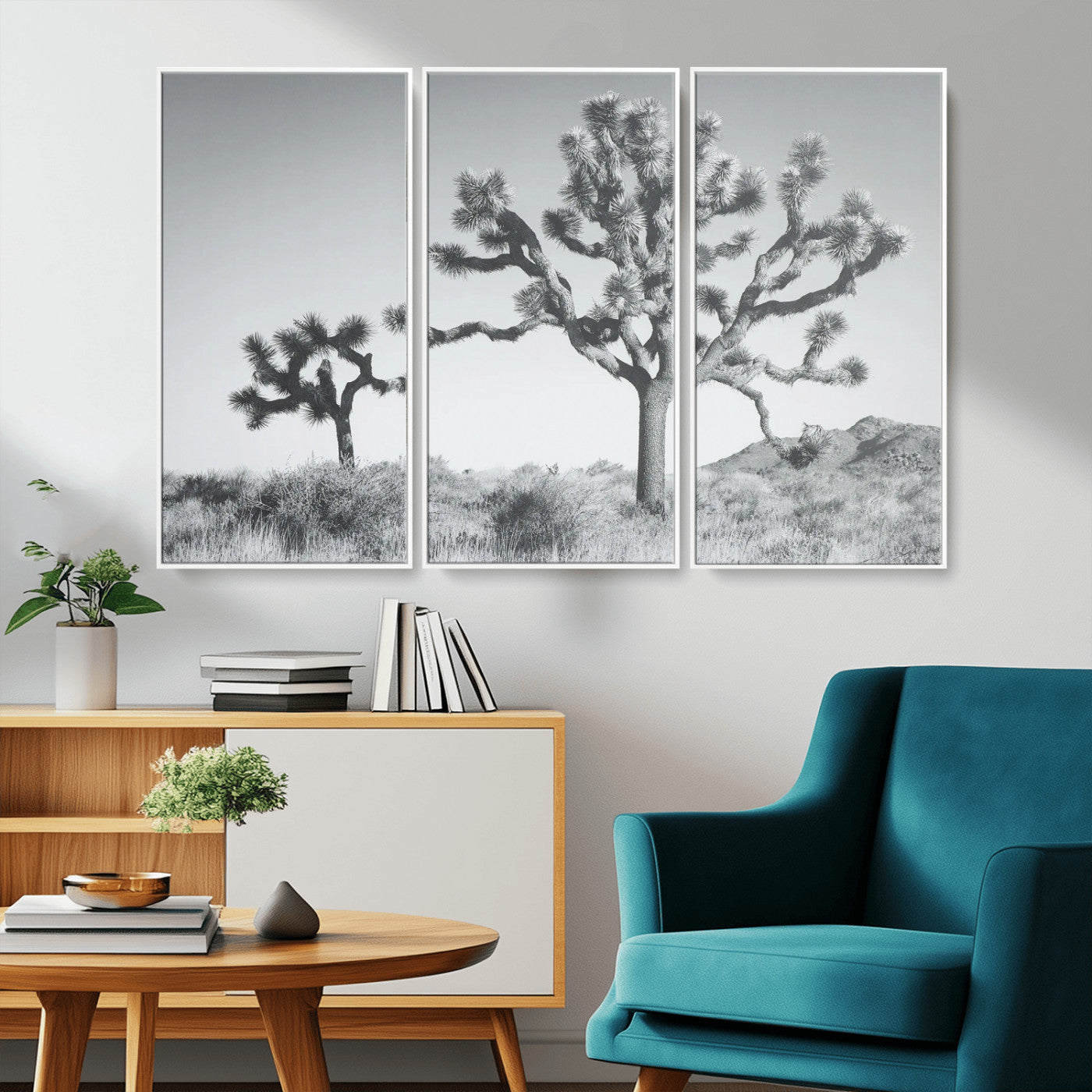 MGV-FC-48X32-3P - Joshua Tree Wall Art Canvas Print, Framed Black White Landscape Art Picture Print, Desert Tree Decor Perfect Southwestern Decor Artwork