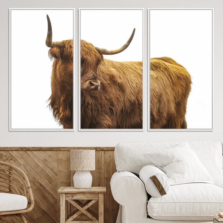 Highland Cow Wall Art Canvas Print, Scottish Bull Print, Framed Rustic Farmhouse Art Print, Large Country Animal Printing Perfect for Farmhouse Decor