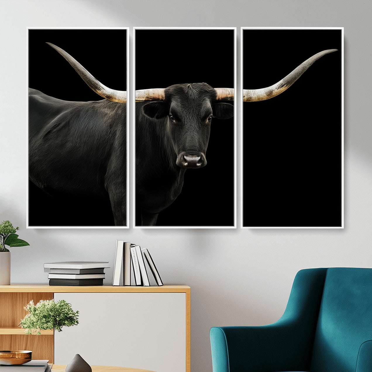 23572907-MGV-CV-36X24 - Texas Longhorn Wall Art Canvas Print, Framed Rustic Western Art Picture Print, Farmhouse Animal Perfect Modern Western Minimalist Decor Artwork