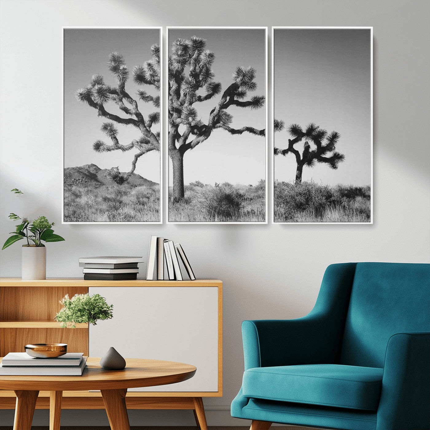 MGV-FC-48X32-3P - Joshua Tree Wall Art Canvas Print, Framed Monochrome Desert Art Picture Print, Minimalist Nature Scene Perfect Southwestern Minimalist Decor Artwork