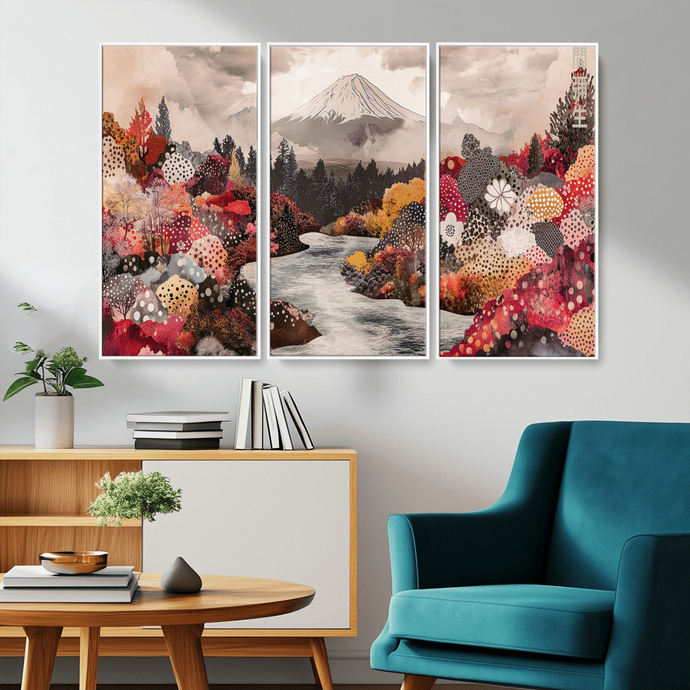 MGV-FC-48X32-3P - Mountain Wall Art Wall Art Canvas Print, Framed Autumn Forest Art Picture Print, Cottagecore Landscape Perfect Cottagecore Boho Decor Artwork