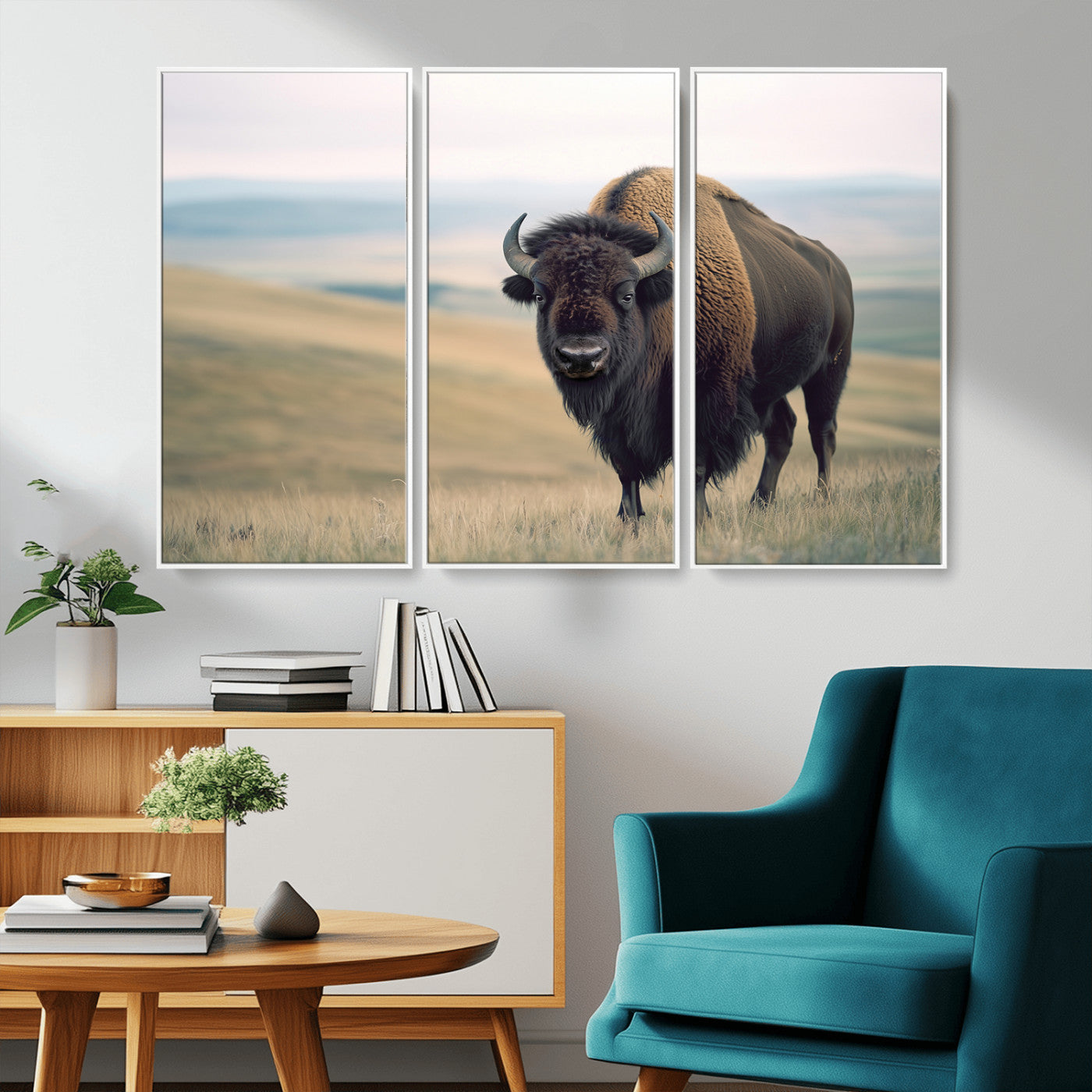 MGV-FC-48X32-3P - Bison Wall Art Wall Art Canvas Print, Framed Buffalo Canvas Print Art Picture Print, American Bison Decor Perfect Rustic Western Decor Artwork