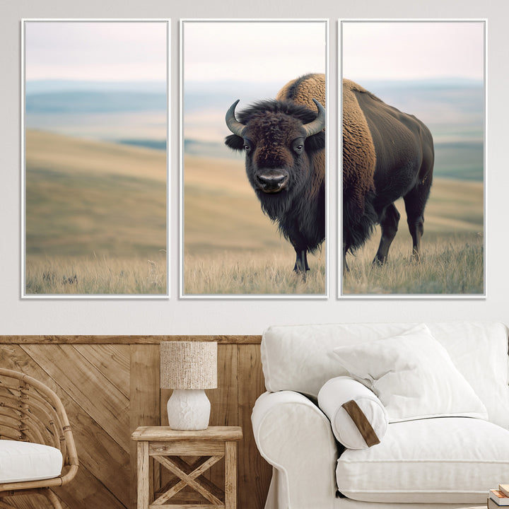 Bison Wall Art Wall Art Canvas Print, Buffalo Canvas Print Print, Framed American Bison Decor Art Print, Large Frontier Style Printing Perfect