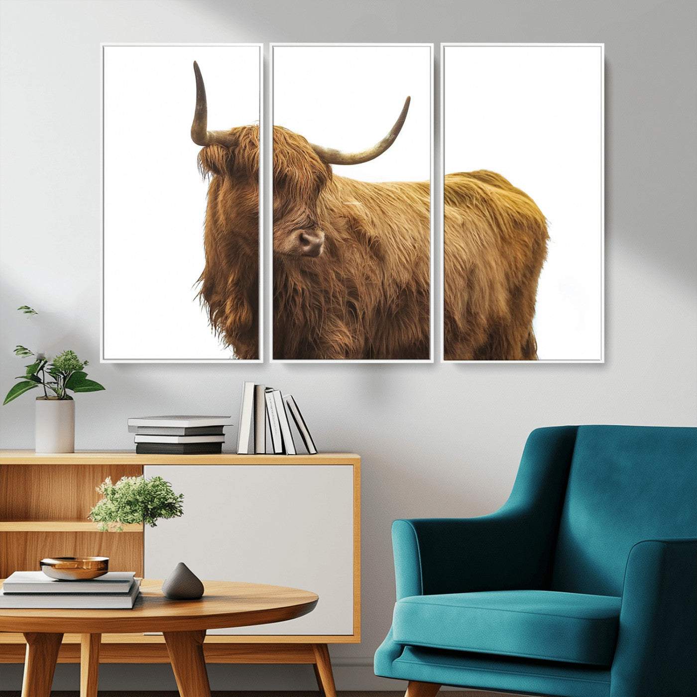 MGV-FC-48X32-3P - Highland Cow Wall Art Canvas Print, Framed Farmhouse Wall Art Art Picture Print, Rustic Animal Decor Perfect Rustic Farmhouse Decor Artwork