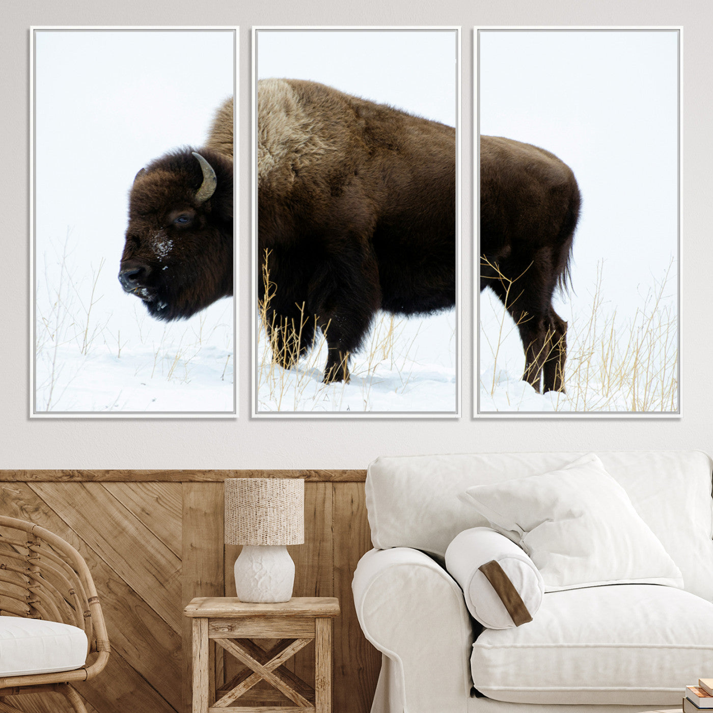 76778120-MGV-CV-36X24-Bison Photography Wall Art Canvas Print, Framed Western Wildlife Art Picture Print, Buffalo On Snow Perfect Western Decor Artwork