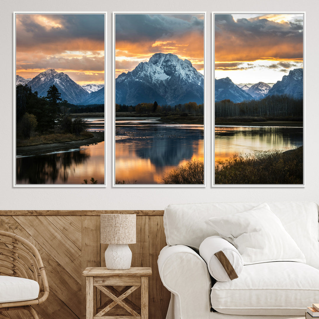 Mountain Sunset Wall Art Canvas Print, Framed Alpine Wilderness Art Picture Print, Golden Hour Perfect Wilderness Decor Artwork