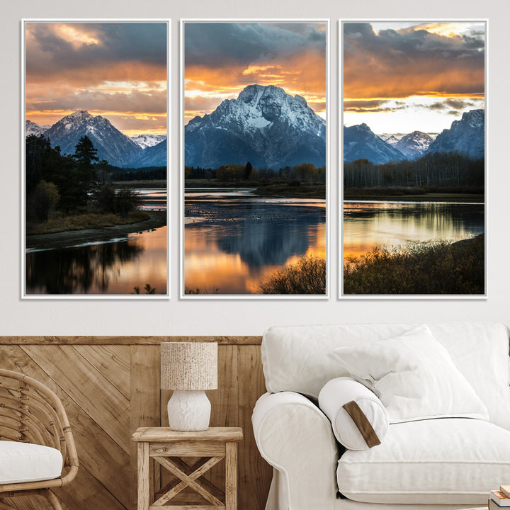 Mountain Sunset Wall Art Canvas Print, Framed Alpine Wilderness Art Picture Print, Golden Hour Perfect Wilderness Decor Artwork