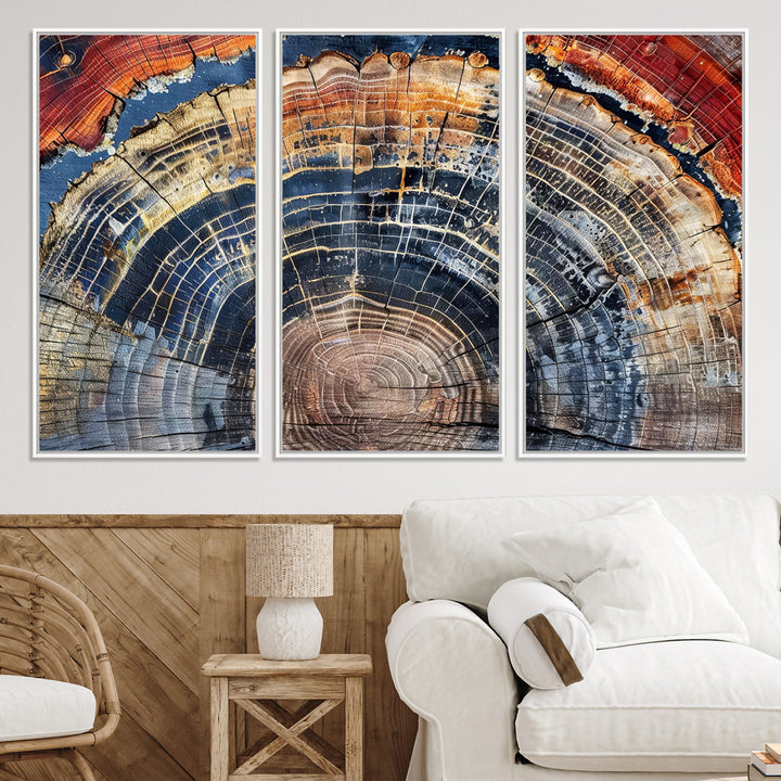Tree Rings Canvas Wall Art Print, Framed Wood Texture Art Picture Print, Petrified Wood Perfect Modern Rustic Decor Artwork