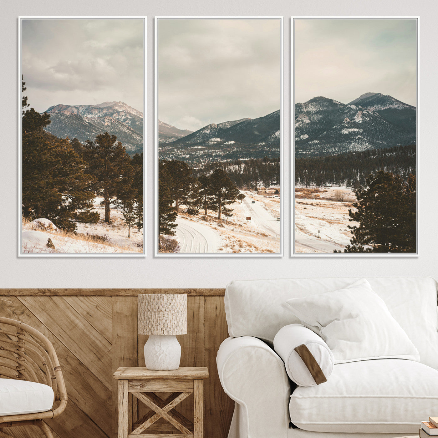 77311749-MGV-CV-36X24-Mountain Landscape Wall Art Canvas Print, Framed Snowy Peaks Art Picture Print, Alpine Aesthetic Perfect Rustic Winter Decor Artwork