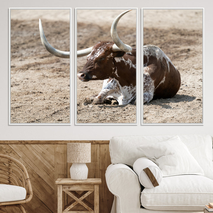 Texas Longhorn Wall Art Canvas Print, Framed Country Living Art Picture Print, Farmhouse Perfect Western Decor Artwork