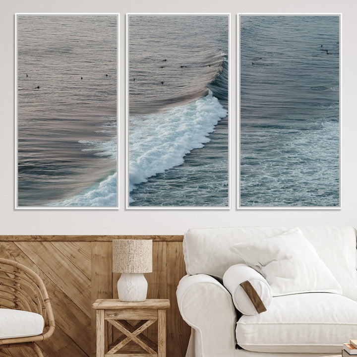 Ocean Waves Wall Art Canvas Print, Framed Coastal Serenity Art Picture Print, Surf Perfect Coastal Decor Artwork