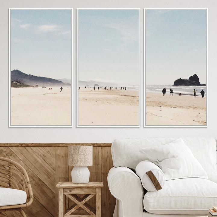 Minimalist Beach Wall Art Canvas Print, Framed Coastal Serenity Art Picture Print, Soft Sand Perfect Coastal Decor Artwork