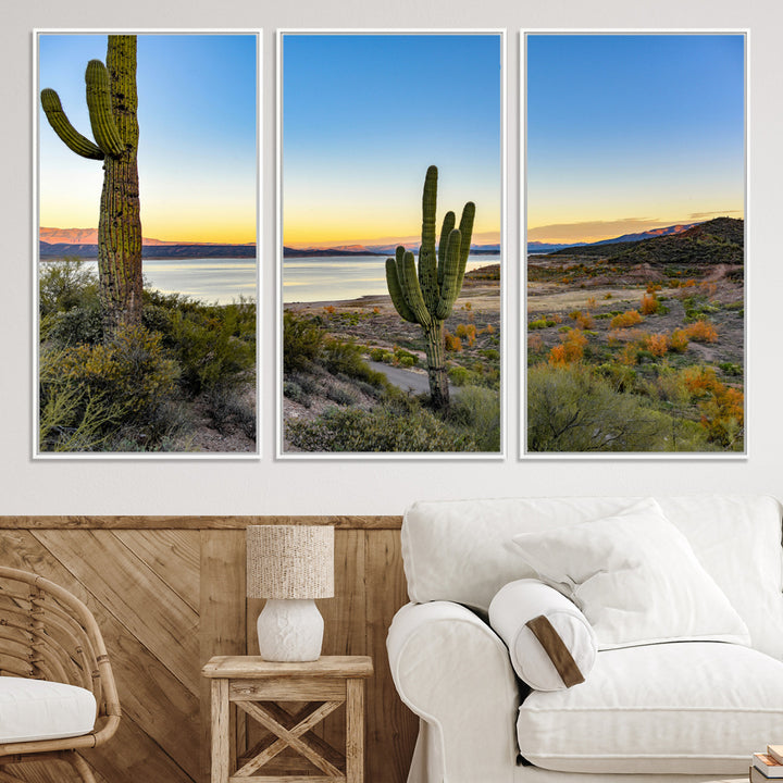 Saguaro Cactus Wall Art Canvas Print, Framed Desert Sunset Art Picture Print, Southwestern Perfect Southwestern Decor Artwork