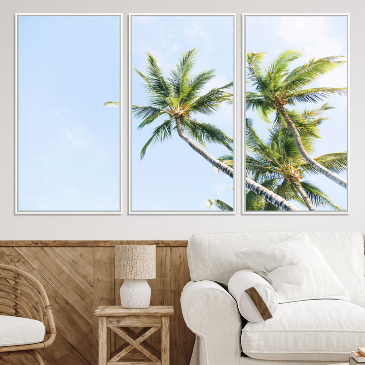 Palm Trees Wall Art Canvas Print, Framed Tropical Art Picture Print, Coastal Perfect Tropical Decor Artwork