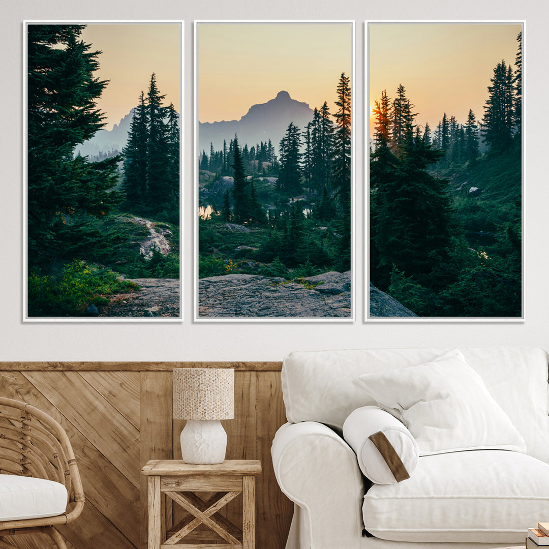 Mountain Wall Art Canvas Print, Framed Forest Serenity Art Picture Print, Mountain Perfect Rustic Decor Artwork