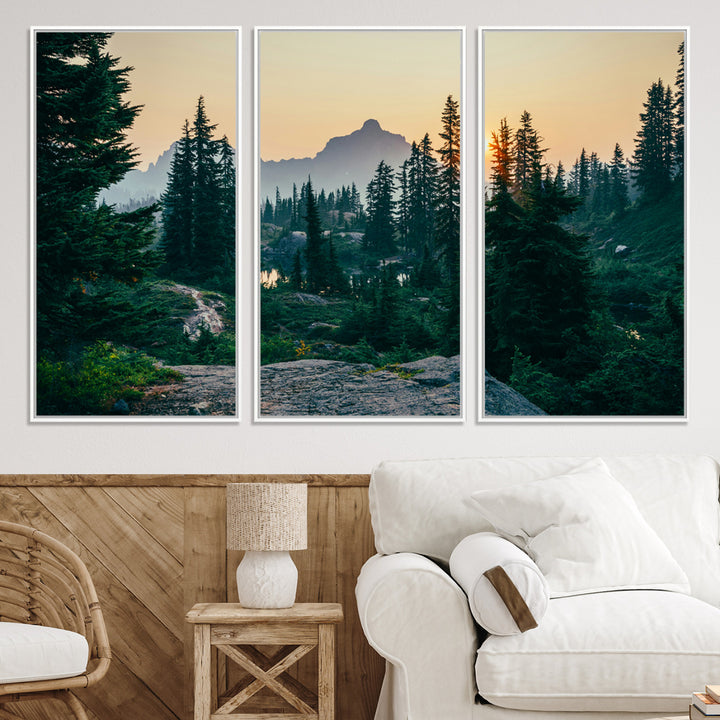 Mountain Wall Art Canvas Print, Framed Forest Serenity Art Picture Print, Mountain Perfect Rustic Decor Artwork