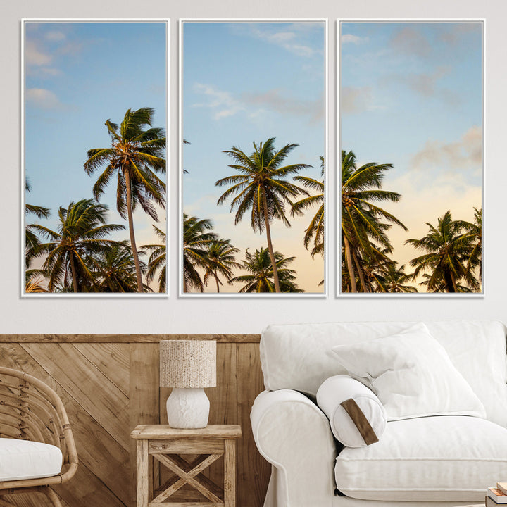 Palms Wall Art Canvas Print, Framed Tropical Art Picture Print, Coastal Perfect Coastal Decor Artwork