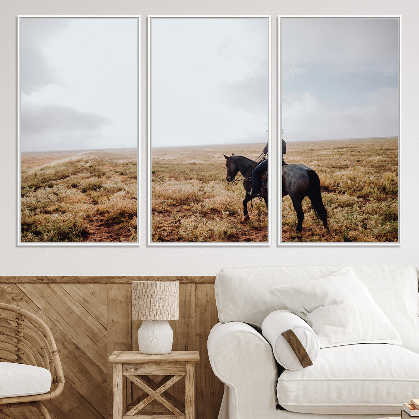 57597730-MGV-CV-36X24-Cowboy Wall Art Wall Art Canvas Print, Framed Western Canvas Art Picture Print, Rustic Ranch Scene Perfect Rustic Western Decor Artwork