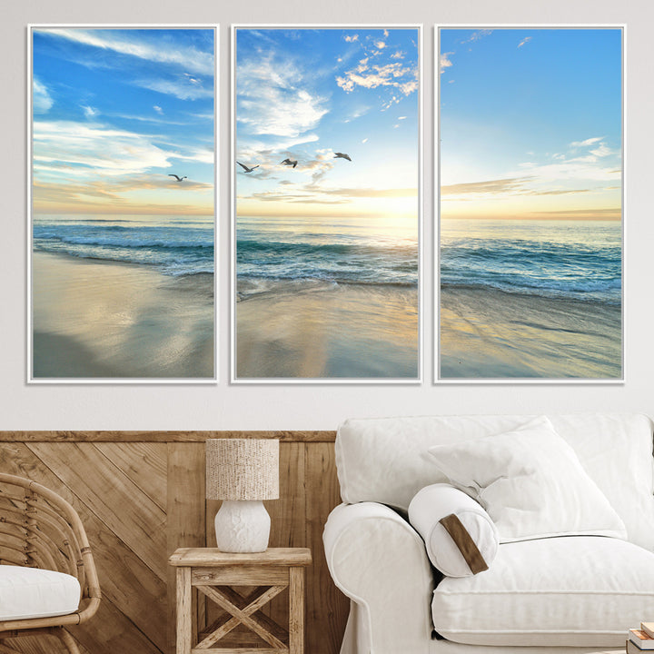 20708696-MGV-CV-36X24-Minimalist Seaside Morning Glow Art Canvas Print, Golden Reflections Perfect Coastal Minimalist Decor Artwork