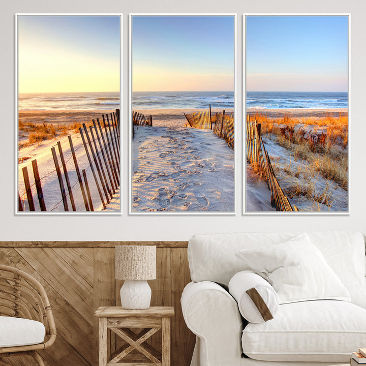 Ocean Sunset Wall Art Wall Art Canvas Print, Framed Nautical Photography Art Picture Print, Summer Beach House Decor Perfect Coastal