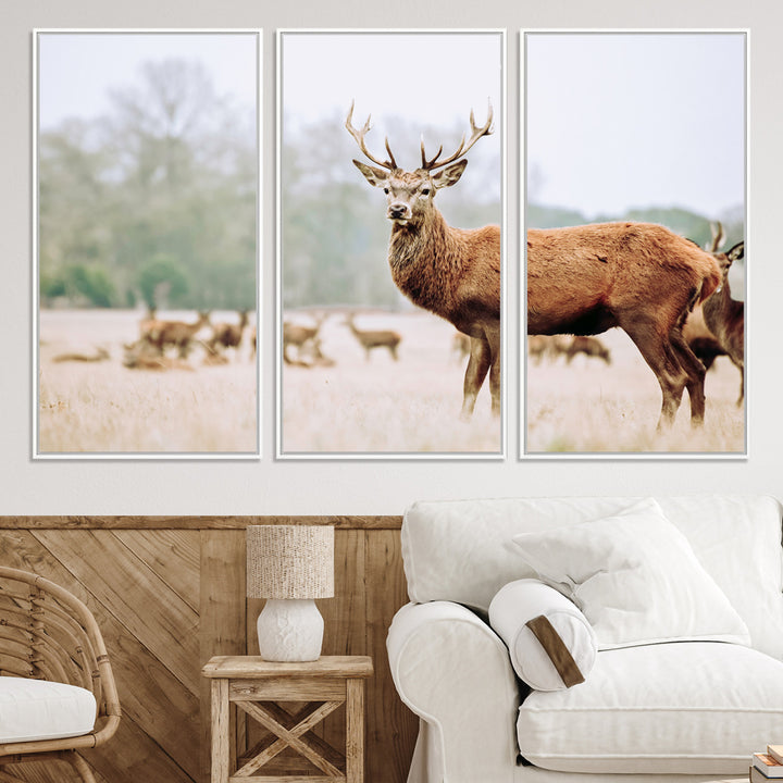 Rustic Nature Print Wall Art Canvas Print, Framed Deer Canvas Wall Art Art Picture Print, Nordic Animal Art Perfect Rustic Nature Decor