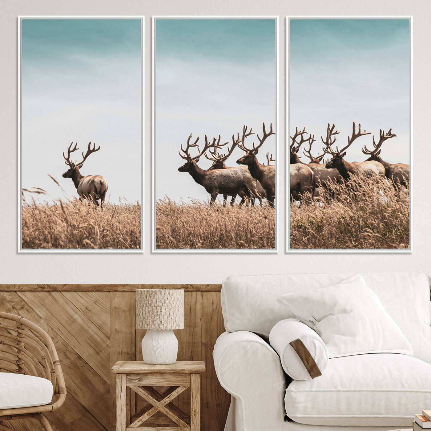 81594705-MGV-CV-36X24-Elk Herd Wall Art Canvas, Antler Canvas Print, Framed Wildlife Photography Art Picture Print, Rustic Nature Print Perfect Rustic Wildlife