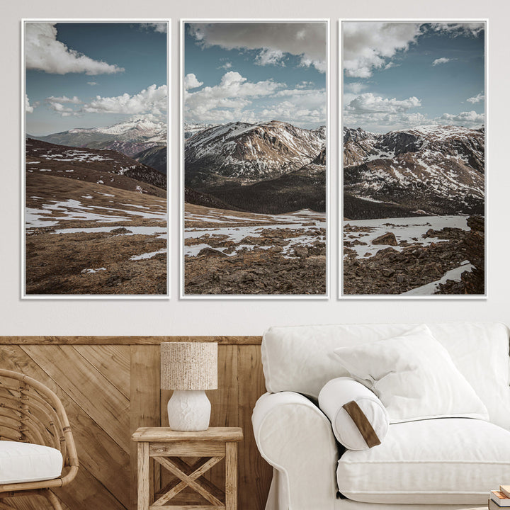Mountain Landscape Wall Art Canvas Print, Framed Snowy Peaks Art Picture Print, Rugged Highlands Perfect Rustic Adventure Decor Artwork