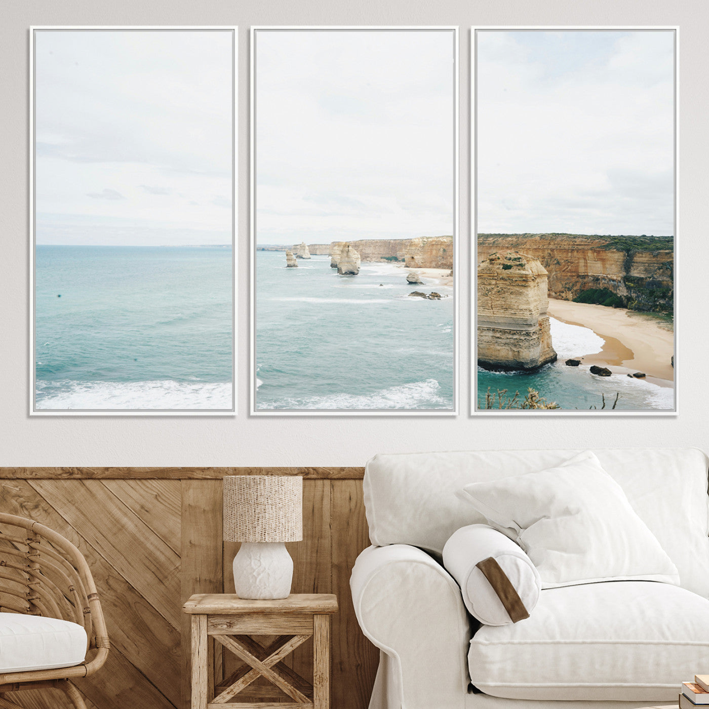70095633-MGV-CV-36X24-Twelve Apostles Wall Art Canvas Print, Framed Coastal Cliffs Art Picture Print, Rugged Rock Formations Perfect Minimalist Coastal Decor