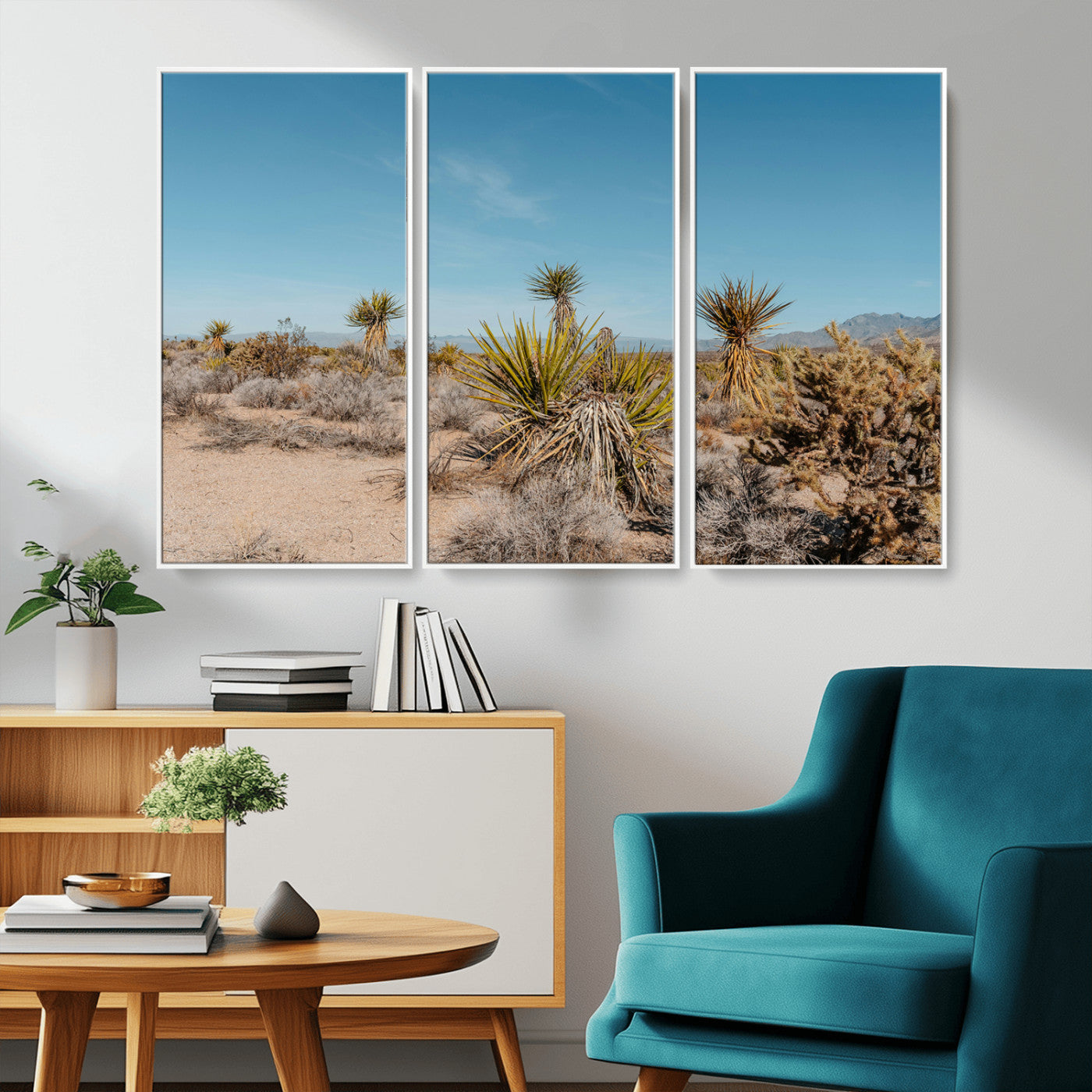 MGV-FC-48X32-3P - Joshua Tree Wall Art Canvas Print, Framed Desert Landscape Art Picture Print, Warm Earth Tones Perfect Southwestern Minimalist Decor Artwork