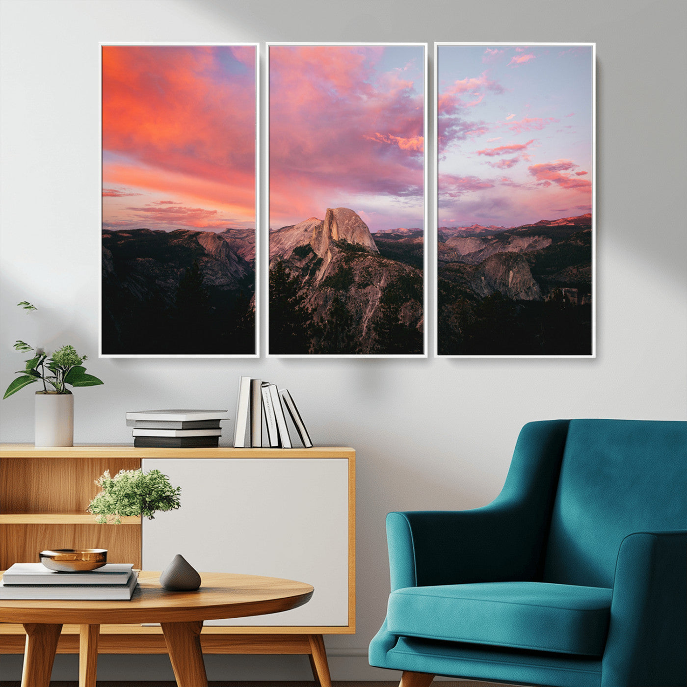MGV-FC-48X32-3P - Half Dome Wall Art Canvas Print, Framed Yosemite National Park Art Picture Print, Dramatic Sunset Perfect Adventurous Wilderness Decor Artwork