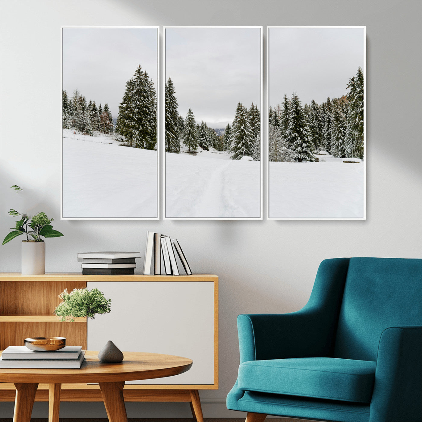 MGV-FC-48X32-3P - Frosty Pines Wall Art Canvas Print, Framed Silent Snowfall Art Picture Print, Cozy Cabin Vibes Perfect Nordic Minimalist Decor Artwork
