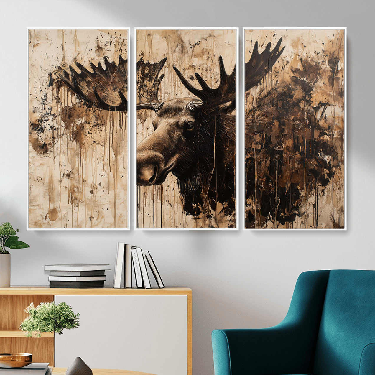 83505059-MGV-CV-36X24 - Moose Canvas Wall Art — Rustic Wildlife Painting Print | Cabin Lodge Decor | Large Animal Wall Art | Moose Gift for Him | Man Cave Art