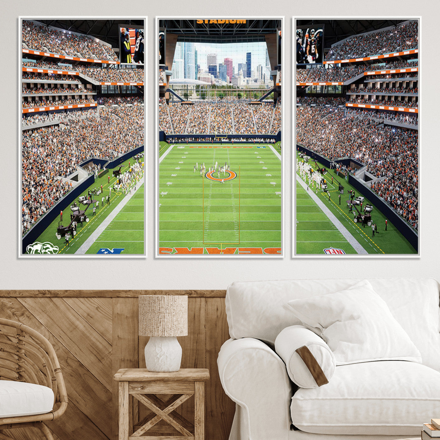 76935553-MGV-CV-36X24-Chicago Bears Soldiers Field Wall Art Canvas Print – Framed Football Stadium Artwork for Sports Fans, Soldier Field Skyline Canvas Decor for Game Room or Man Cave