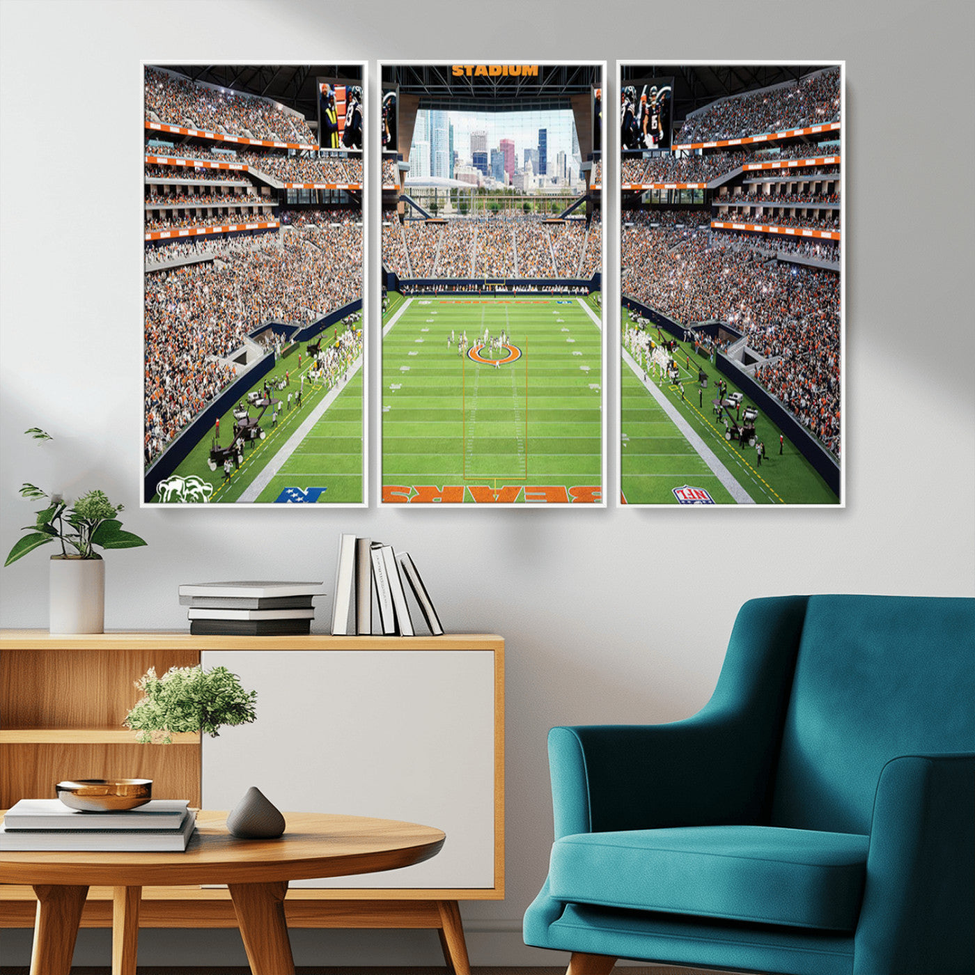 MGV-FC-48X32-3P - Chicago Bears Soldiers Field Wall Art Canvas Print – Framed Football Stadium Artwork for Sports