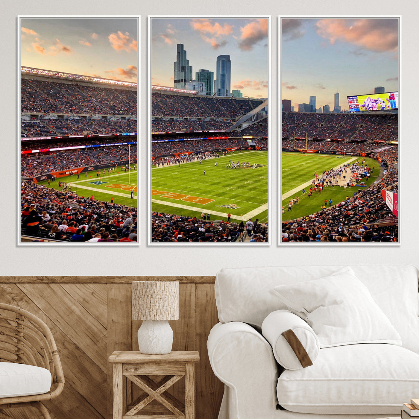55377093-MGV-CV-36X24-Chicago Bears Soldiers Field Wall Art Canvas Print – Framed Football Stadium Artwork for Sports Fans, Soldier Field Skyline Canvas Decor for Game Room or Man Cave