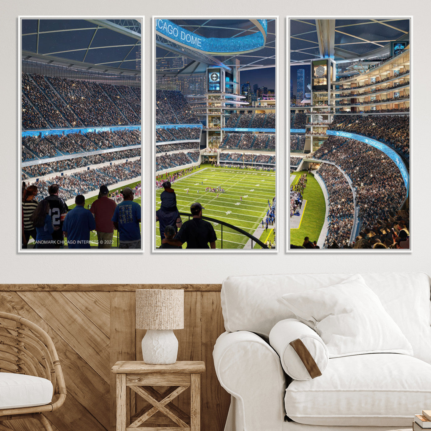41816511-MGV-CV-36X24-Chicago Bears Soldiers Field Wall Art Canvas Print – Framed Football Stadium Artwork for Sports Fans, Soldier Field Skyline Canvas Decor for Game Room or Man Cave