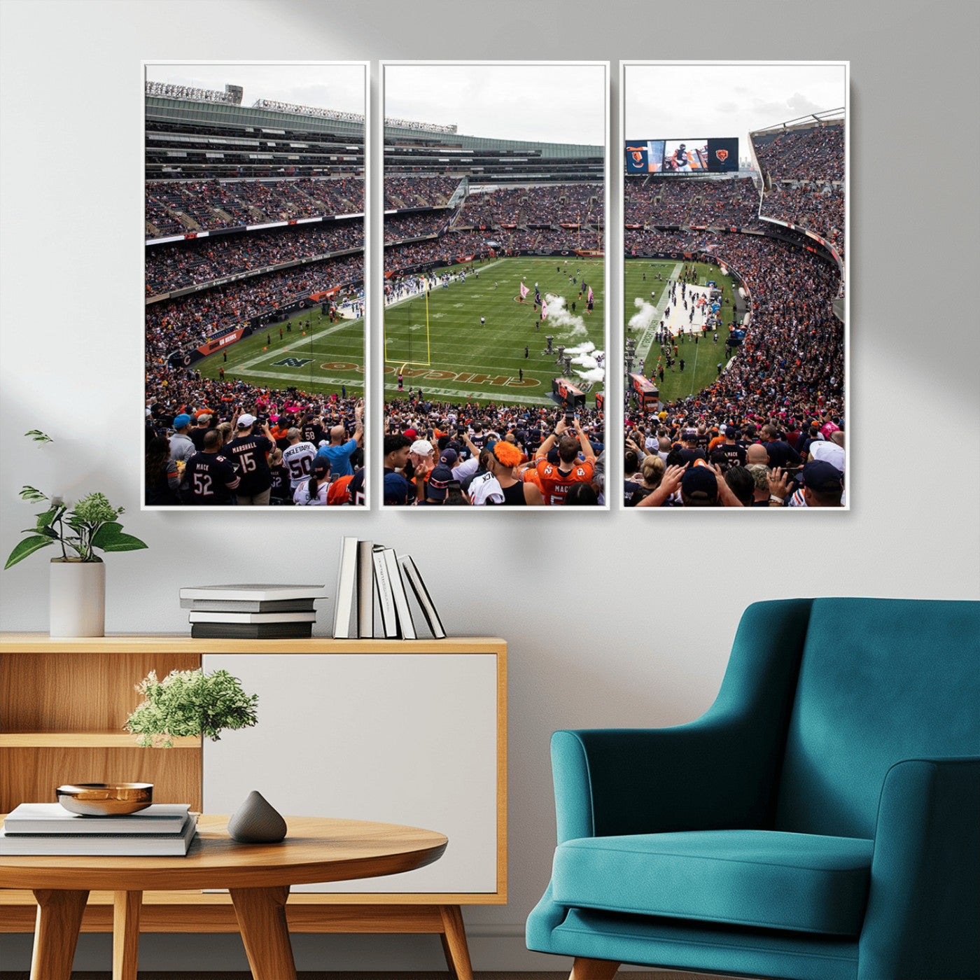 18347149-MGV-CV-36X24-Chicago Bears Soldiers Field Wall Art Canvas Print – Framed Football Stadium Artwork for Sports Fans, Soldier Field Skyline Canvas Decor for Game Room