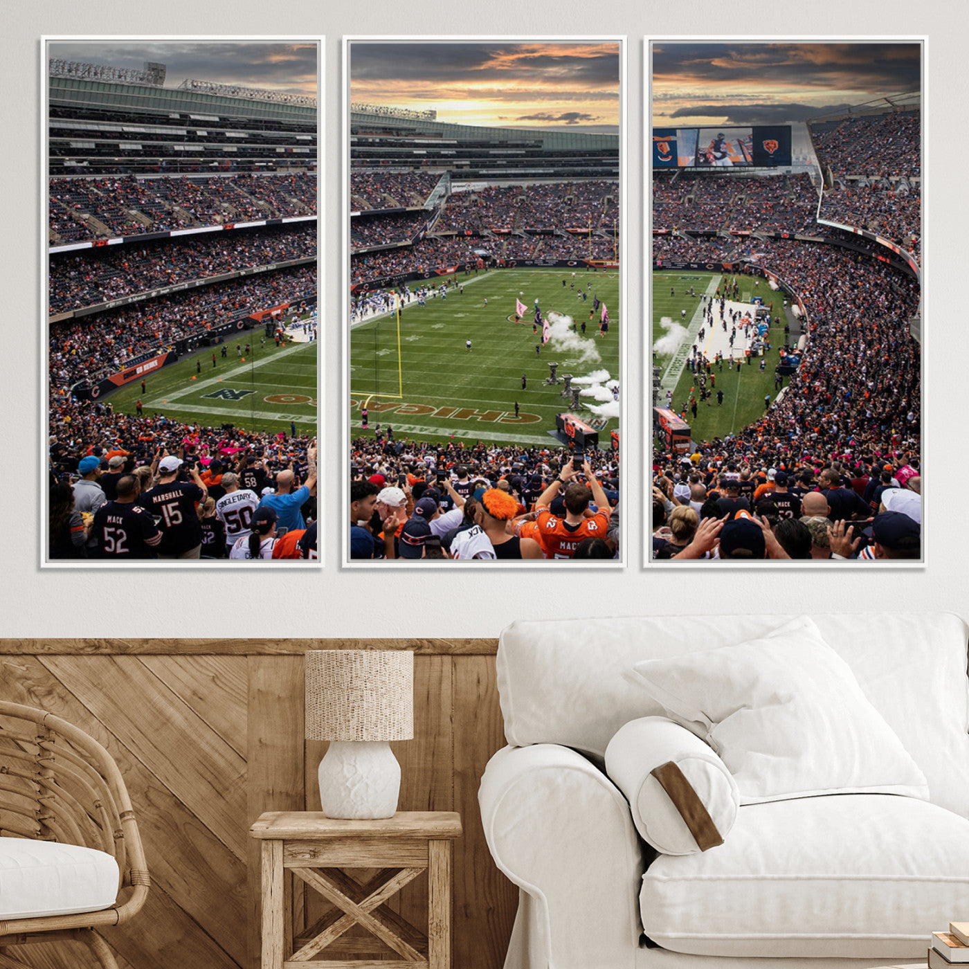 87578930-MGV-CV-36X24-Chicago Bears Soldiers Field Wall Art Canvas Print – Framed Football Stadium Artwork for Sports Fans, Soldier Field Skyline Canvas Decor for Game Room or Man Cave