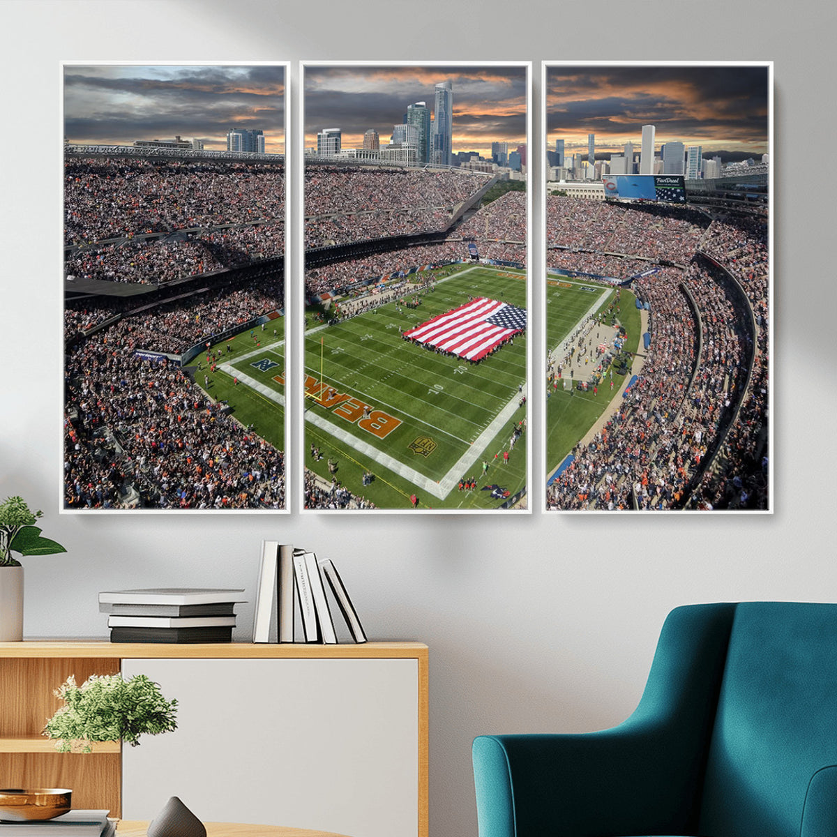 98106777-PAN-FL-20X10 - Chicago Bears Soldiers Field Wall Art Canvas Print, Extra Large Game Room Wall Decor