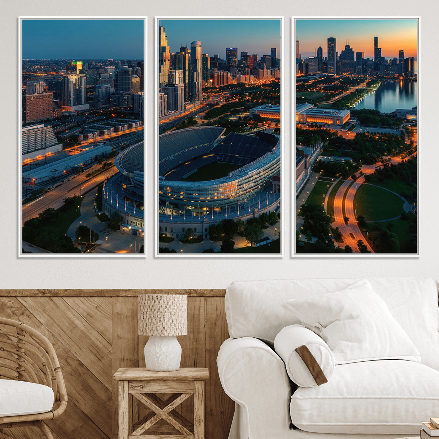 36690345-MGV-CV-36X24-Chicago Bears Soldiers Field Wall Art Canvas Print – Framed Football Stadium Artwork for Sports Fans, Soldier Field Skyline Canvas Decor for Game Room or Man Cave